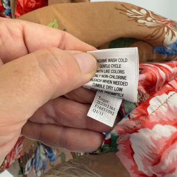 Y2K Strapless Sweetheart Tube Dress Brown Floral Mini Boho Cottagecore Size XL - Picture 9 of 11